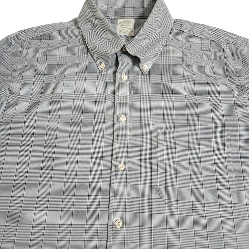 Brooks Brothers Milano Fit Plaid Dress Shirt Blue Gray Quiet Luxury Ivy 16 34 - Picture 4 of 12